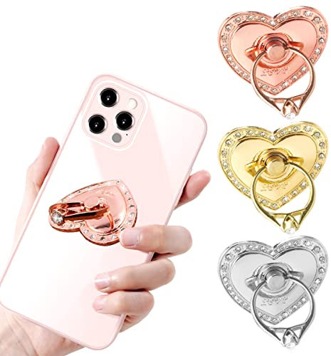 Lotsdonxia 3-Piece Heart-Shaped Metal Phone Ring Holder 360° Rotating Finger Grip for Secure Smartphone Handling Universal Fit for All Smartphones (Multicolor)