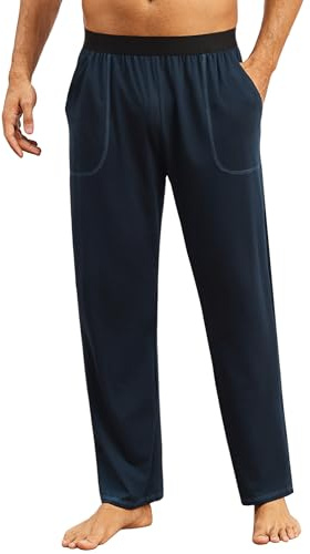Crewhpo Pantalon Pyjama Homme Coton Long Taille Élastique Poches Pratiques | Toucher Coton Doux et Extensible, Coupe Droite, Taille Élastique, Confort pour Dormir, Se Détendre et Rester à la Maison