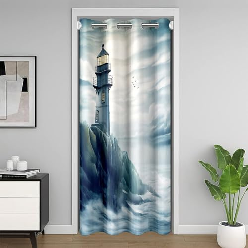 Homemissing Leuchtturm Türvorhang Privatsphäre Anker Dekor 30%-50% Vorhang Ozean Thema Türvorhang 86x203cm Abenteuer am Meer Vorhang für Innentür Raumteiler Marine Thema