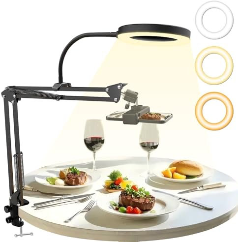 Overhead Ring Light Kit, 6‘’Ring Light Multifunctional Overhead Camera Mount, 360° Adjustable Articulating Arm Phone Mount for iPhone, Video Recording, YouTube, TikTok, Live