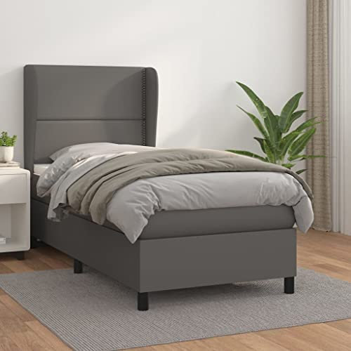 qohoio Boxspringbett mit Matratze Grau 100x200 cm KunstLED Bett Mit Bettkasten Bett Boxspringbett Betten Boxspringbett Mit Matratzeer - 3128959