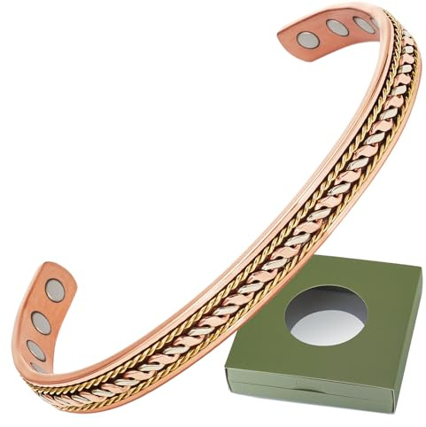 Wollet koppararmband för kvinnor, koppar manschettarmband – 16 cm magnetiskt armband med presentask (CPB-2057-FBM)