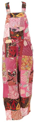 GURU SHOP Patchwork Latzhose, Baumwoll Overall, Unisex | Luftiger Overall mit geradem Bein, verstellbaren Trägern, zwei seitlichen Taschen, einzigartiges Upcycling-Design.