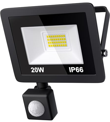 MIWATT Faretti a LED per esterni 20W PIR luci a LED per esterni IP66 1500 lumen, Luce bianca fredda，parco, patio, giardino, garage 6000k