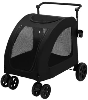 Transportväska Husdjurs-barnvagn Hopfällbar Hundvagn Med 4 Hjul Och Justerbart Handtag Mesh Skylight Cat Hundvagn För Stora Medelstora Hundar Katter Hundvagn Vikbar Hundvagn(Black)