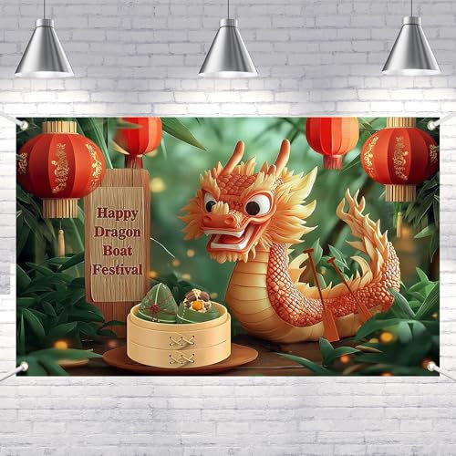 Lofaris 3D Dragon Boat Festival Banner - 70.8x43.3 Inch Polyester Banner with “Happy Dragon Boat Festival” Theme for Festive Decorations