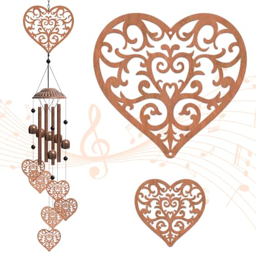 OLYCRAFT 1 set Campanelli Eolici A Forma di Cuore Campanello eolico in metallo all'aperto Campanelli Eolici Commemorativi Campanelli Eolici In Ferro per Patio Cortile Casa Giardino Decorazione - 76cm