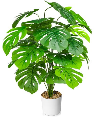Plantas artificiales de 70 cm, árbol de Monstera falso con 24 hojas, realistas en maceta para hogar y oficina, gran vegetación flexible