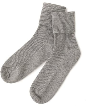 Prettystern Chaussettes midi pour femme 100 % laine de cachemire, chauffe-jambes en maille côtelée, gris, taille unique