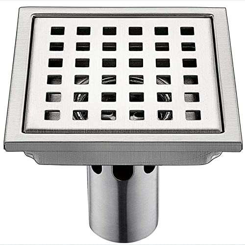 Copertura antiodore per scarico doccia a pavimento, 15 x 15 cm, griglia semplice in acciaio inox, grande portata, griglia di scarico per doccia quadrata con filtro per capelli, 15 x 15 cm, copert