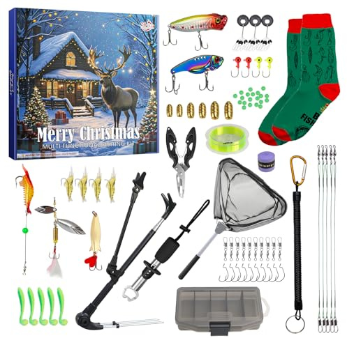 PVNOOCY 2025 Advent Calendar Angel Men Christmas Calendar, Weihnachts-Angelzubehör Adventskalender, 24 Tage Angelwerkzeuge und Ausrüstung, Christmas Surprise Gift für Fishermen Adults Teenagers Boys