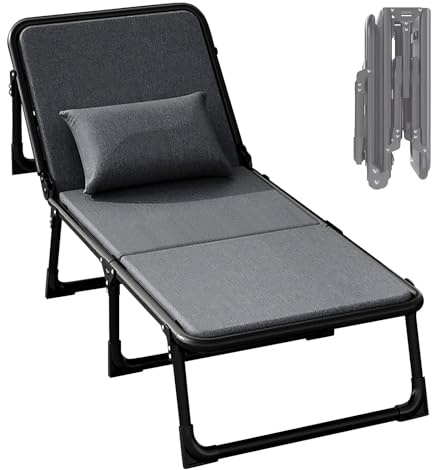 Klappbett 68x190 Camping mit 6 Verstellbaren Rückenlehnen Reisebett Erwachsene Klappbar für Freizeit zu Hause, Nickerchen im Büro, Krankenhauspflege Tragfähigkeit 220kg(Gray,180 * 56 * 30cm)