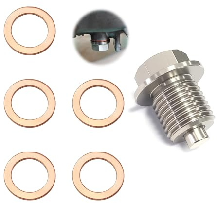 tiyiyok Bouchon Vidange Huile Moteur, Bouchon De Vidange, Avec Joint En Cuivre, Boulon de Vidange Du Carter d’Huile Moteur de Voiture En Alliage d’Acier Inoxydable (M14x1.5)