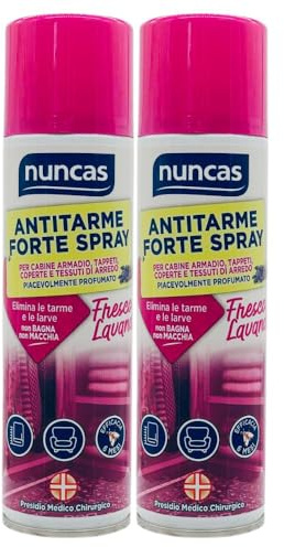 Antitarme Forte Spray per Cabine Armadio, Tappeti, Coperte e Tessuti di Arredo, Elimina le Tarme e le Larve, non Bagna, non Macchia, Disponibile in Varie Profumazioni, 250ml (2 Unità, Fresco Lavanda)