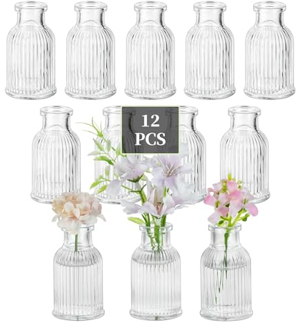 Glasseam knoppvaser för bordsdekorationer: 12 st liten glasvas set härliga klara minivaser för bröllopsfest mittpunkt heminredning matbord