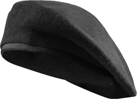 Unisex Commando Barett Retro Wolle Baskenmütze mit Lederbesatz Mode Wollmützen Militärmützen Barettmützen Newsboy Beret Ballonmütze Schiebermütze Wintermütze Mütze Hut Cosplay Kostüm Zubehör(60cm)