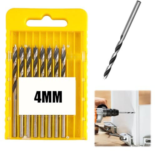 Holzbohrer Set 4mm, 8 Stück, Kohlenstoffstahl, Gerader Rundschaft | Holzspiralbohrer, Lang, Saubere Bohrlöcher, Für DIY-Holzbearbeitung, Schnitzen, Gravieren und Bohren