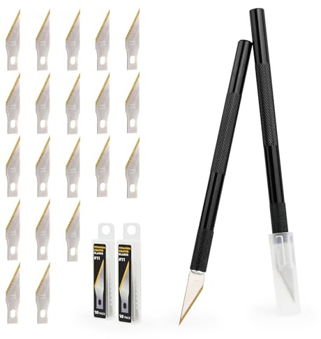 EHDIS 2 Cuter Manualidades Precision con 20 Cuchillas de Titanio, Cuchillo Artesanal, para Arte Cortar Papel Cartón y Tallar Bricolaje Trabajos Artesanales, Negro