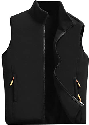 Zanisouta Chaleco de forro polar sin mangas para hombre, chaqueta de forro polar, chaqueta de invierno con bolsillos, chaqueta deportiva cálida, chaleco de cuello alto, chaleco de punto
