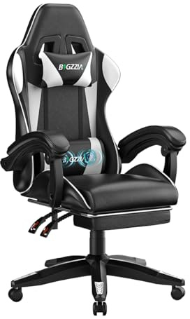 Racingreat Gaming Stuhl mit Massagefunktion und Fußstütze (Weiß) | Gaming Chair, Zocker Stuhl Massage, Höhenverstellbar, Neigungswinkel 90°–135° , Jugendliche, Erwachsene, Büro, Pause