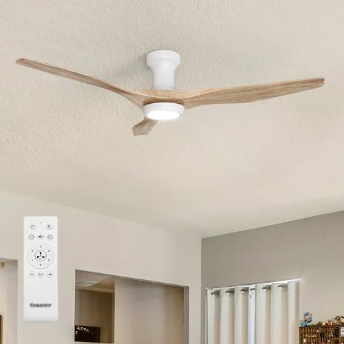 Ensenior Ventilador de Techo con Luz Silencioso 126cm, Aspas Efecto Madera, Motor DC con 6 Velocidades, Lámpara LED 3 Colores con Memoria, Lámpara de Techo para Dormitorio y Salón