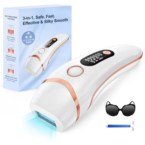 Haarlosy Épilateur Lumière Pulsée, Épilateur Laser 999,900 Flashs avec 3 en 1 [HR/SC/RA], 2 Modes 9 Niveaux Énergie IPL Laser Hair Removal pour Aisselles/Maillot, Salon à la Maison, LCN1208
