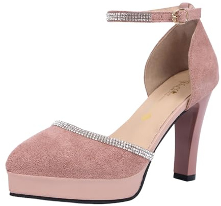 2025 Zapatos de disfraz, zapatos tradicionales de tacón, zapatos de baile gruesos, zapatos de novia, bailarinas de tacón cuadrado, zapatos elegantes con hebilla de tacón, Rosa., 34 EU