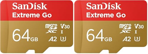 SANDISK Extreme Go micro SDXC card 64GB + SD adapter (For Android Devices, Gaming Consoles, Drones, Action Cams, UHS-I, up to 200 MB/s, V30, 5K, 4K, UHD, Rescue PRO, Class 10, U3) For Amazon