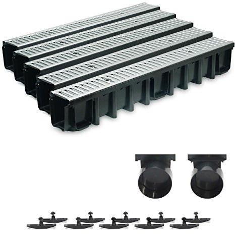 5m Entwässerungsrinne Terrassenrinne Stahlrost verzinkt komplett SET, System A15 148mm, inkl. Zubehör