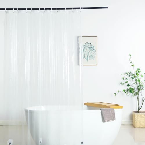 WellColor genomskinligt duschdraperifoder 183 x 190 cm, PEVA kraftigt duschfoder med 3 viktade magneter, genomskinligt, 100% vattentätt