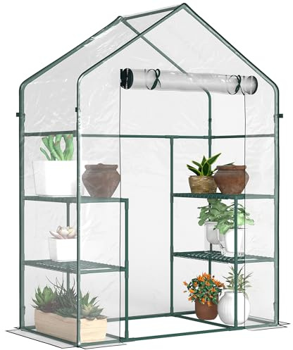 Outsunny 5' x 2.5' x 6.5' Mini Walk-in Greenhouse 3 Tier Shelves PVC Clear