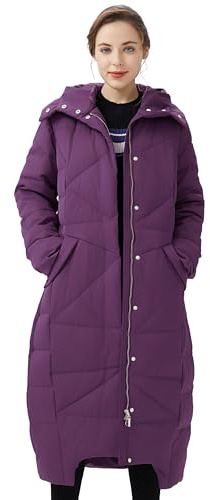 Orolay Dam puffer dunkappa vinter maxijacka med huva, Lila, L