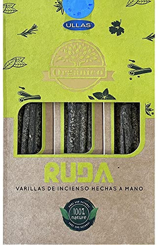 ULLAS Incienso Orgánico - Fragancia Ruda - Varillas de Incienso Hechas a Mano - 100% Natural - 25g x 12 = 300g