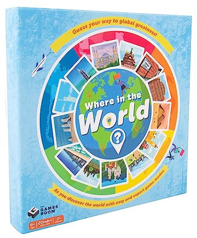 Fizz Creations Where In The World? Game. Put Your Geographical Knowledge to the Test. Use Your Skills to Match Flags, Locate Landmarks and Countries on the Map. Trivia Fun Board Games.