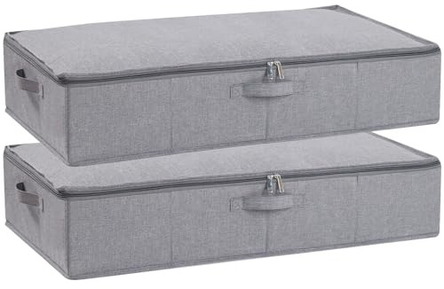 YheenLf 2 stycken undersängslåda, förvaringslåda med lock, vikbara tyglådor med förstärkt handtag och dragkedja för täcken, täcken, kläder, grå, 80 x 40 x 15 cm