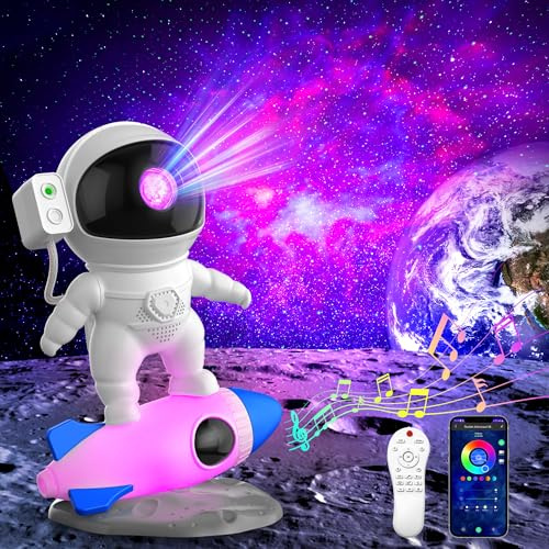 Astronauta razzo proiettore cielo stellato,LED Lampada Proiettore Stelle con Telecomando e Controllo APP, 15 Cuoni Bianchi, per Decorazione Degli Ambienti, Lampada Notturna per Bambini, Adulti