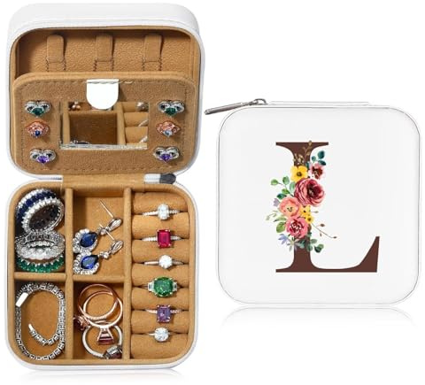 TINGN Teenager Mädchen Geschenke- Personalisierte Schmuckschatulle Blume Reise Schmuckkästchen mit Namen Initiale L Kleine Schmuckkästchen für Damen Mädchen Geschenk für Geburtstage, Hochzeit