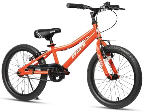AVASTA Vélo Enfant 20 Pouces pour 6 7 8 9 10 Ans Grands garçons Filles Adolescentes avec Double Freins à Main & béquille de Kick et siège réglable, Orange