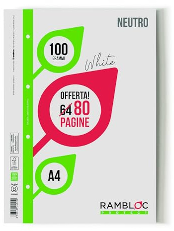 Ricambio rinforzato Rambloc Pacco da A4 Neutro (320 pagine totali) - Carta 100 gr FSC - Massima Durabilità e Qualità per Tutte le Tue Esigenze di Scrittura e Archiviazione