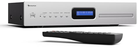 Auna Art22 CD Player HiFi Mit Slot-In Laufwerk, USB-Eingang, CD-MP3 Wiedergabe, Fernbedienung, Optische & Koaxiale Ausgänge – 130 W Klangqualität – Silber