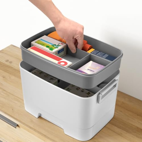 BAKAJI Multipurpose Medicine Storage Box, Portable Medical First Aid Organizer, Multifunction Medical Case with Compartments, Ideal Medicine, Arts and Crafts, Sewing