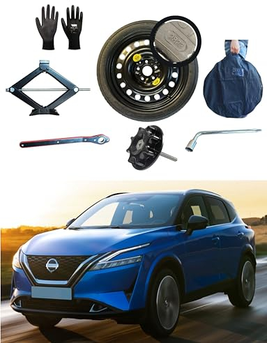 Kit Roue de secours 17 compatible avec Nissan Qashqai (2014>) avec Cric, Clé, Vis, Gants et Sac 125/80R17
