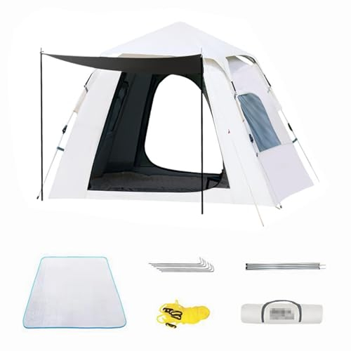 HYPIQQ Camping Zelt 4 Personen Pop Up Zelt Automatisches Instant Schicht Wasserdicht 4 Jahreszeiten Große Wurfzelt & Zeltplanen Mit Bodenmatte Veranda 2 Zeltstangen Kuppelzelt,210x210x140cm