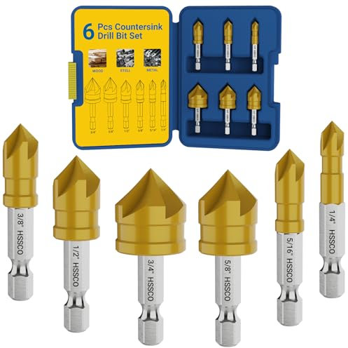 MABLEVI 6 Pieces Countersink Drill Bit Set, M35 Cobalt HSS Countersink Drill Bits with 1/4 Inch Quick Change Hex Shank for Metal, Wood, Stainless Steel, Carbon Steel