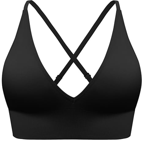SUNSESS Sports Bras Women Criss Cross Crop Top Yoga Bra Removable Pads | Seamless Deep V Wirefree Leisure Stretch Medium Support Comfort Sleep Bralette