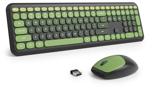 SOLIDEE Combo Clavier et Souris Sans Fil Coloré,Clavier Rétro 2.4GHz de Machine à Écrire,Clavier 104 Touches avec Pavé Numérique,Clavier à Membrane Silencieuse(Américain QWERTY)(DarkGreen Gradient)