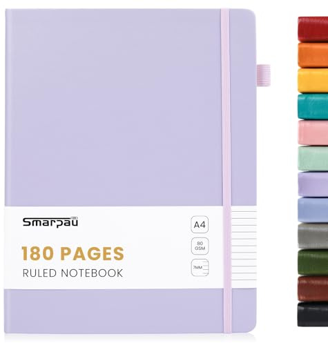 Smarpau Journal Notebook A4, 180 Pages Hardback Notebook for Writing, Lined Journal for Women Men, Thick Paper No Bleed, Notepad for Office School Travel Supplies, Purple