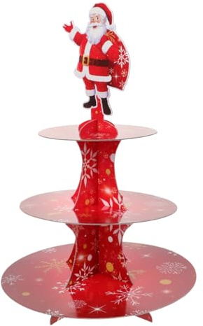 Zerodeko Christmas Santa Cupcake Stand Paper Dessert Display Holder for Holiday Parties Birthday Celebrations Events Reusable Multi Layer Cake Stand for Showcasing Treats