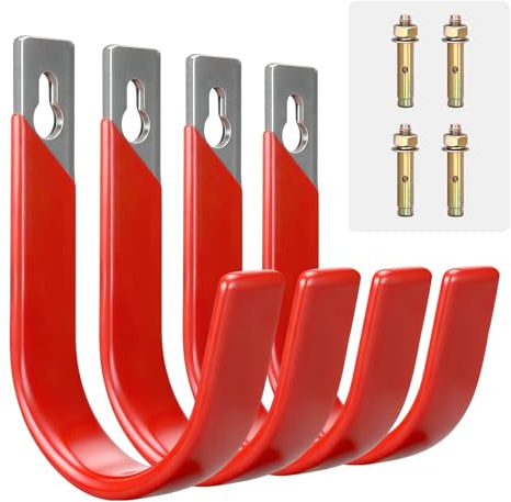 Pruite Garage Wall Hooks for Hanging Heavy Duty, 4 Pack Garage Organizer Storage Hooks Wall Mount for Garden Hoses, Brooms, Ladders, Garage Storage