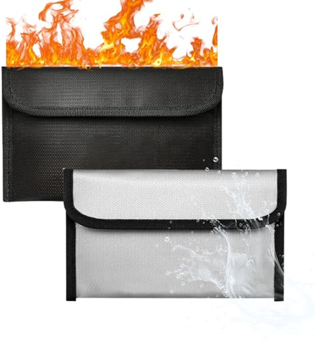 2 Stück Feuerfeste Tasche, Feuerfeste Geldtasche 20 x 12 cm, Dokumententasche Feuerfest Wasserdicht, für Wertsachen Kapazität Aktentasche Brieftasche